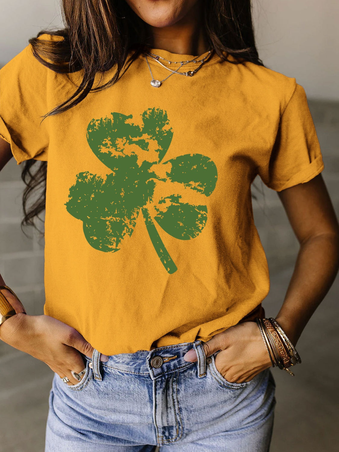 Full Size Lucky Clover Round Neck Short Sleeve T-Shirt - T - 11 COLORS -