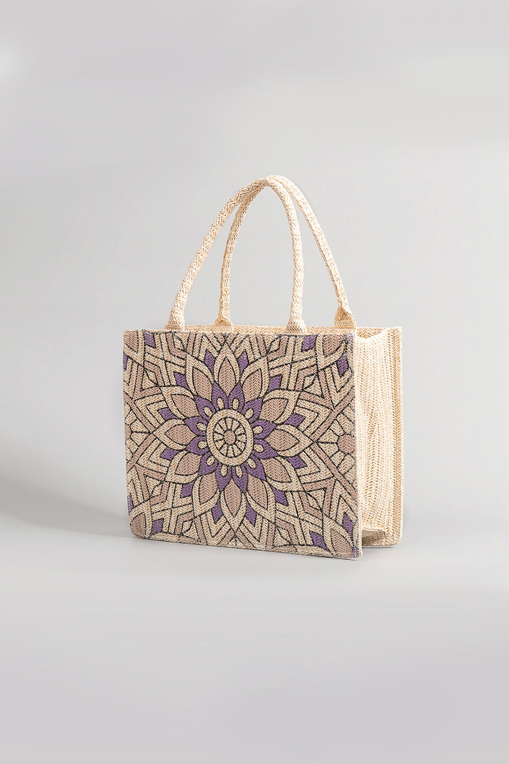 Flower Straw Weave Tote Bag - T - 2 COLORS -