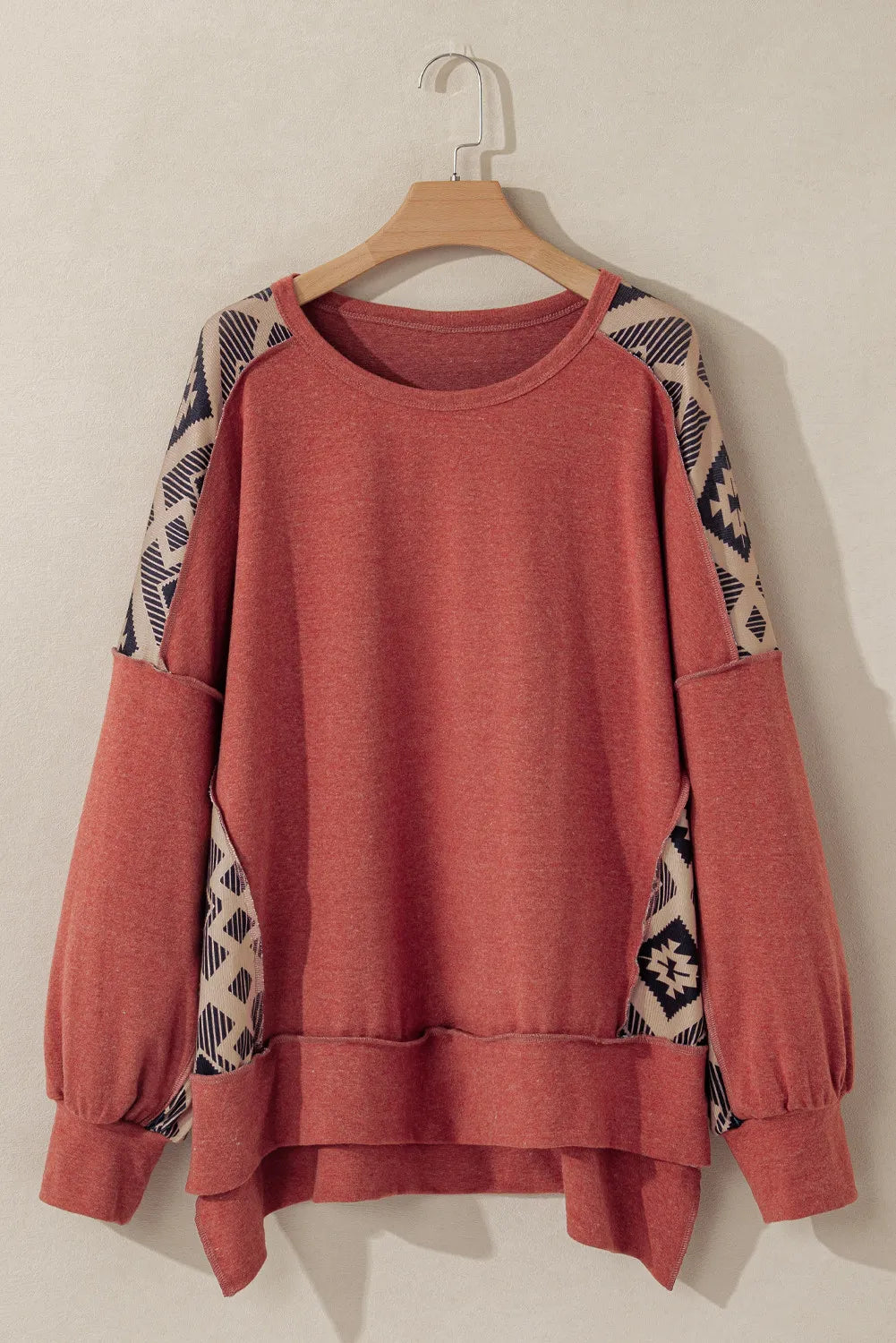 Plus Size Geometric Round Neck Long Sleeve Sweatshirt - XL THRU 4XL ONLY - T - 1 COLOR -