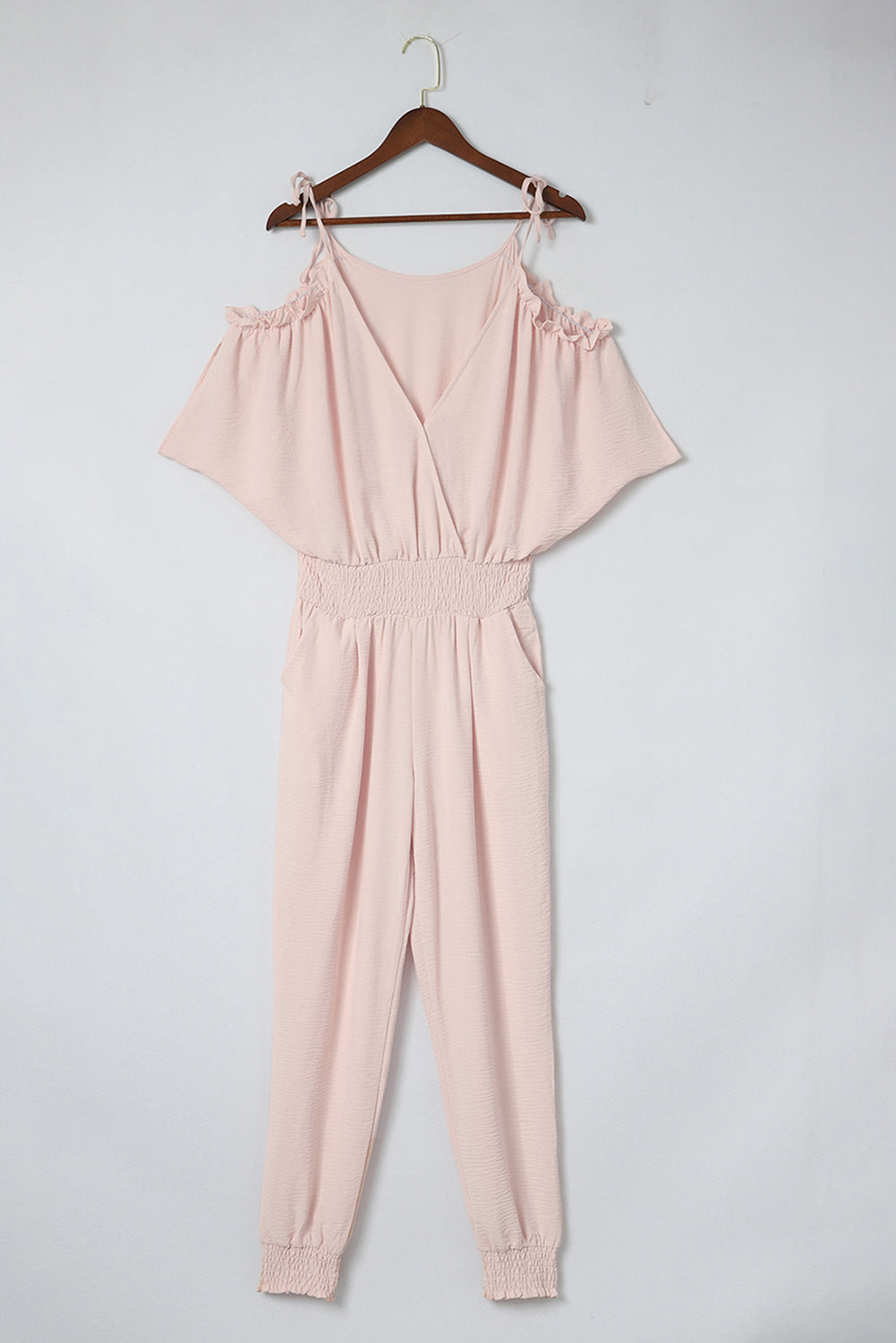 Frill Surplice Cold Shoulder Jumpsuit - T - 1 COLOR -