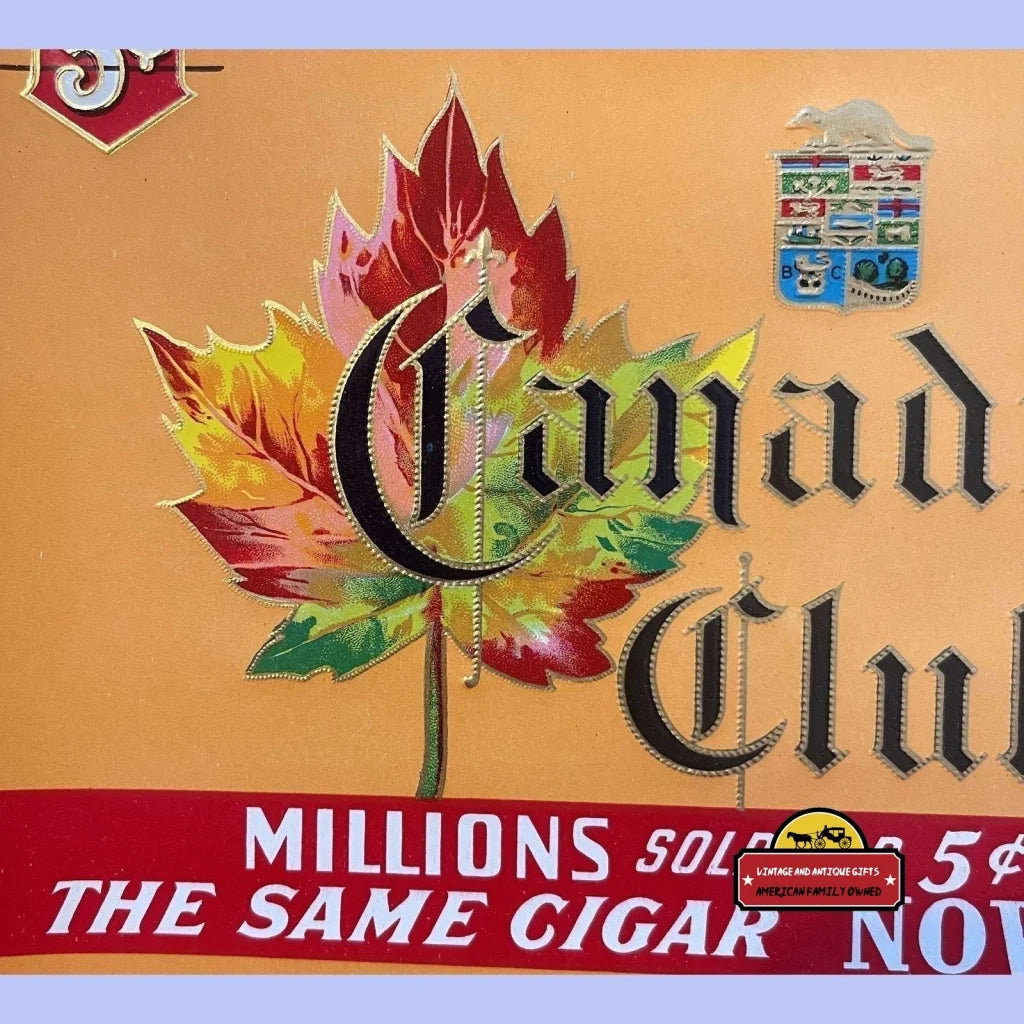 Antique Canadian Club Embossed Cigar Label, Maple Leaf, Version 2, Red Lion, Pa 1920s - 1930s