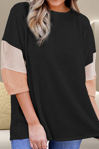 Thumbnail for Color Block Round Neck Three-Quarter Sleeve Blouse - T - 2 COLORS -