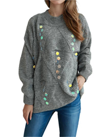 Thumbnail for Sequin Oversized Mock Neck Long Sleeve Sweater - 1 OVERSIZE - T - 2 COLORS -