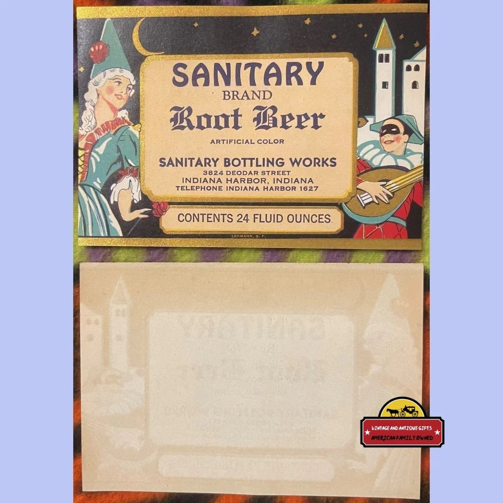 Antique Sanitary Root Beer Label, Indiana Harbor, In, Medieval Court Jester, Castles, Princess 1920s