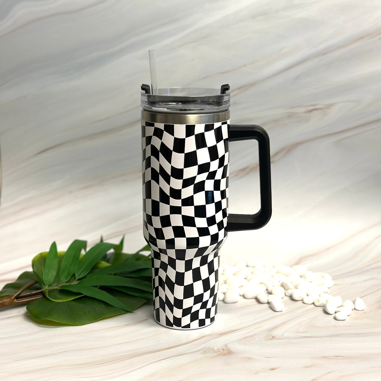 Ellison & Young - Stylish Checker Large Water Cup With Handle - 2 COLORS -