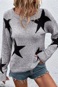 Thumbnail for Star Round Neck Dropped Shoulder Sweater - T - 1 COLOR -