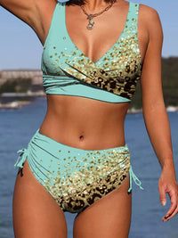 Thumbnail for Lace-Up Printed Wide Strap Bikini Set - T - 3 COLORS -