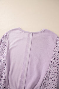 Thumbnail for Crochet Round Neck Long Sleeve Sweatshirt - T - 2 COLORS -