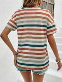 Thumbnail for Striped Round Neck Short Sleeve T-Shirt - T - 2 COLORS -