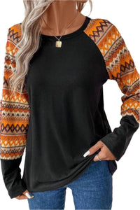 Thumbnail for Printed Round Neck Raglan Sleeve Blouse - T - 1 COLOR -