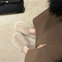 Thumbnail for Fuzzy Round Toe Flat Slippers - T - 4 COLORS -