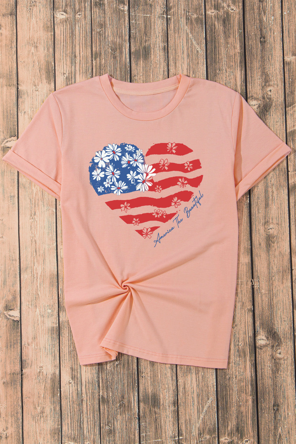 Heart Round Neck Short Sleeve T-Shirt - T - 1 COLOR -