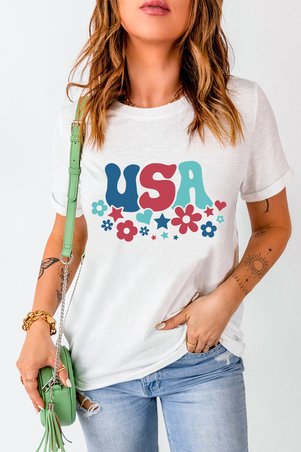 USA Round Neck Short Sleeve T-Shirt - T - 1 COLOR -