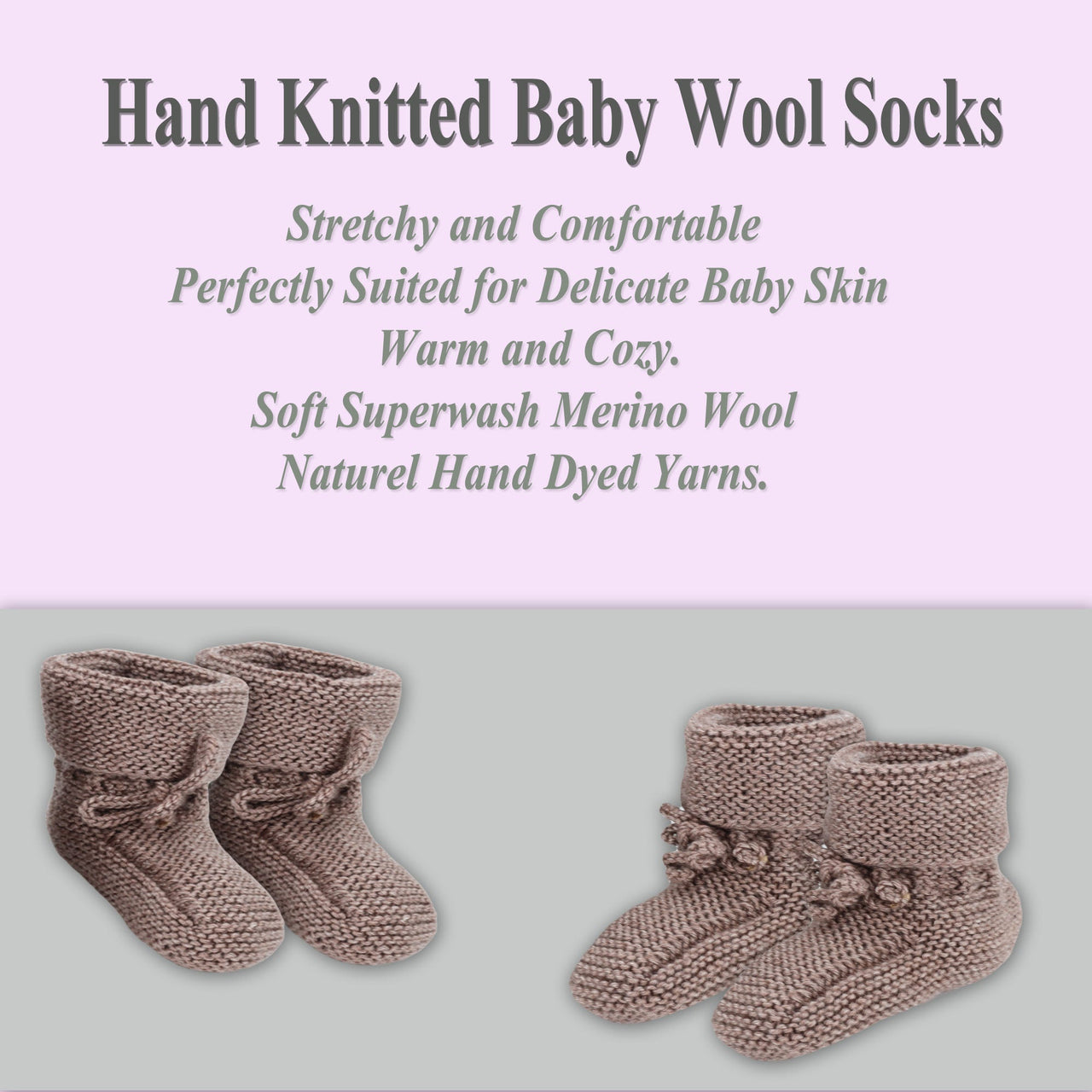 Hand Knitted Baby Wool Bootie Socks for Newborn and 0 to 12 Month Babies - 5 SIZES - 1 COLOR -