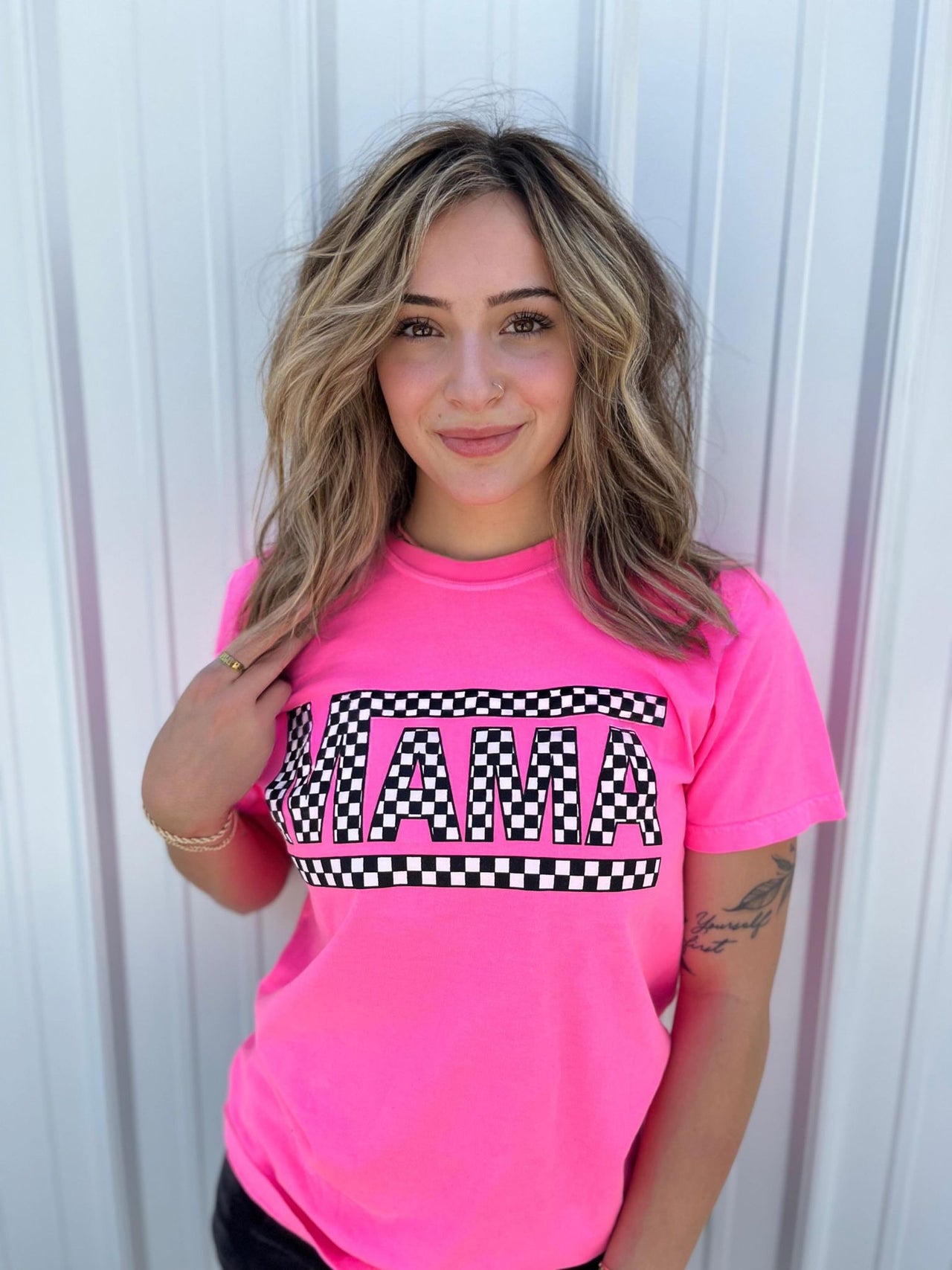 Checkered Mama Pink Tee - 1 COLOR -