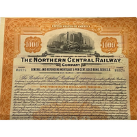 Thumbnail for Antique 1924 Northern Central Railway Company Gold Bond Certificate