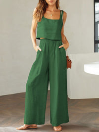 Thumbnail for Square Neck Top and Wide Leg Pants set - 2 PCS. - T - 8 COLORS -