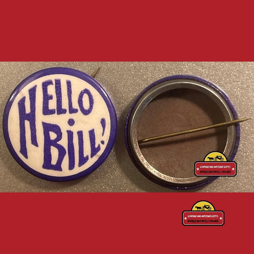 Rare Antique Hello Bill Benevolent and Protective Order of Elks Celluloid Pin 1900s