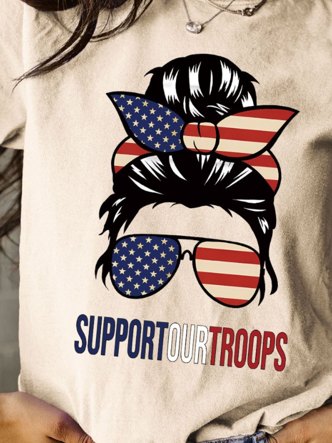 Support Our Troops Full Size Graphic Round Neck Short Sleeve T-Shirt - T - 9 COLORS -