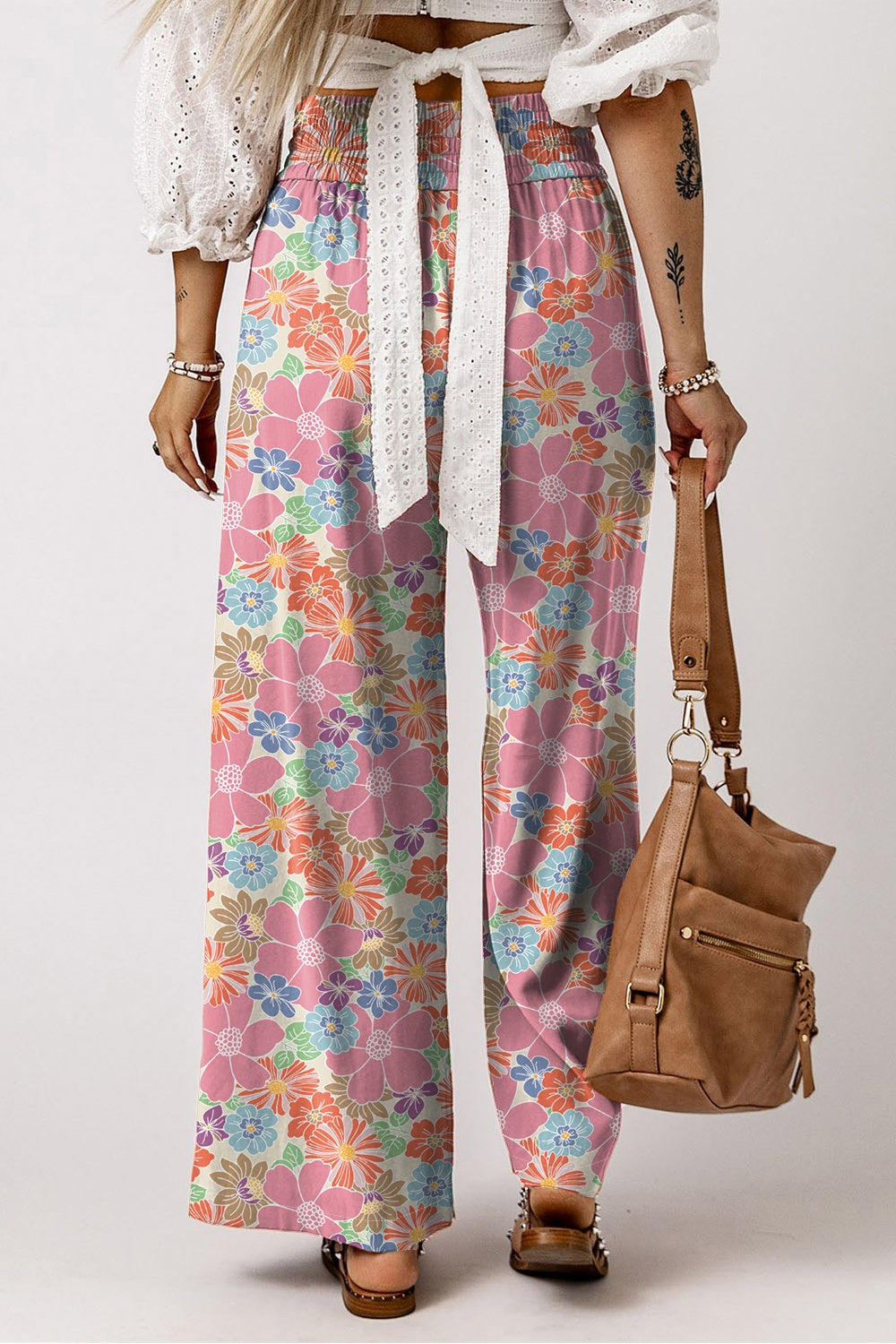 Drawstring Printed Wide Leg Pants - T - 1 COLOR -