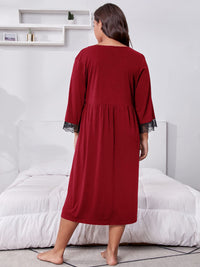 Thumbnail for Plus Size Lace Detail V-Neck Lounge Dress - PLUS SIZES ONLY - T - 2 COLORS -