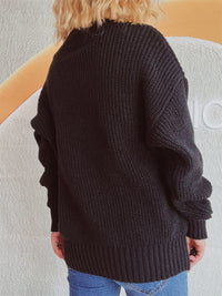 Thumbnail for Crochet Flower Round Neck Dropped Shoulder Sweater - 1 OVERSIZE - T - 3 COLORS -