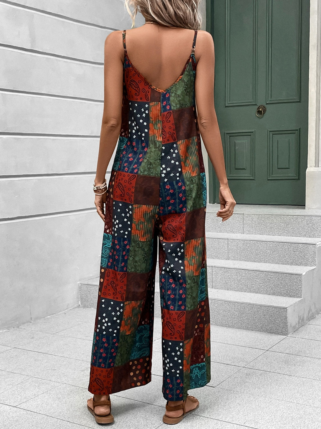 Printed Scoop Neck Spaghetti Strap Jumpsuit - T - 1 MULTICOLOR -