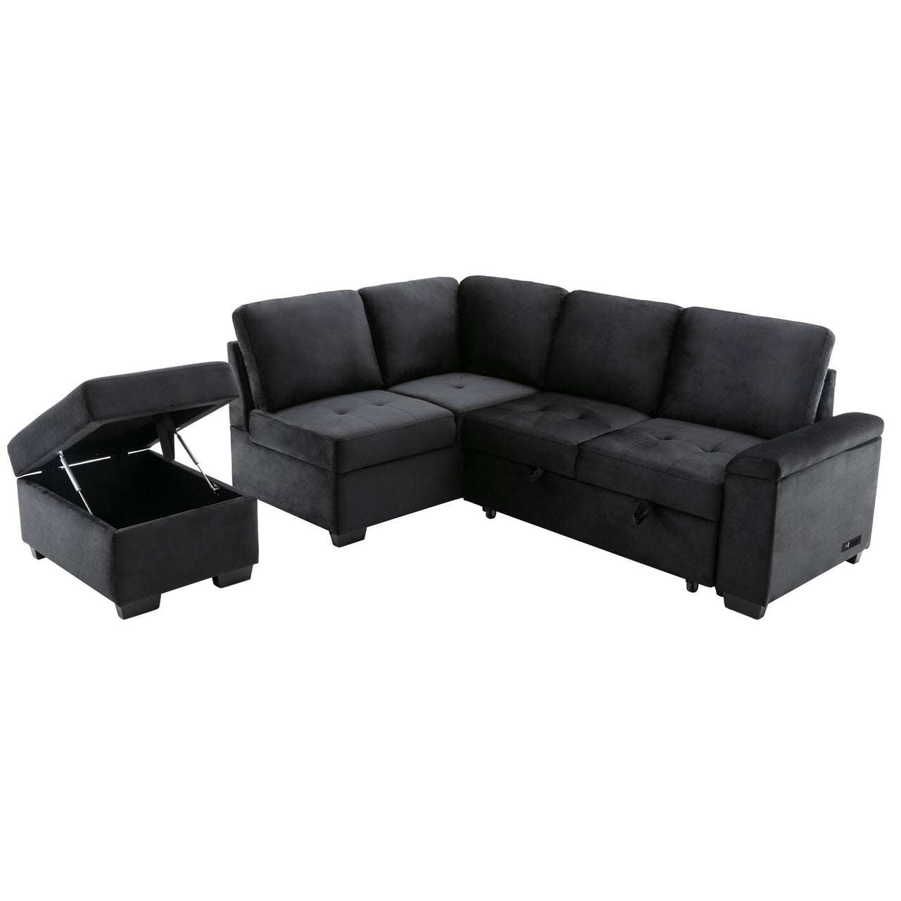 Sleeper Sectional Sofa, L-Shape Corner Couch Sofa-Bed With Storage Ottoman & Hidden Arm Storage & USB Charge  for Living