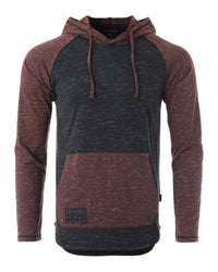 Thumbnail for Long Sleeve Raglan Henley Round Bottom Hood T-Shirts - BLACK / MAROON - 1 COLOR -