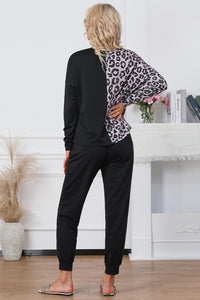 Thumbnail for Leopard Round Neck Top and Drawstring Pants Lounge Set - 2 PCS. - T - 1 COLOR -