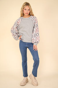 Thumbnail for VERY J Printed Long Sleeve Round Neck Knit Top - T - 1 COLOR -