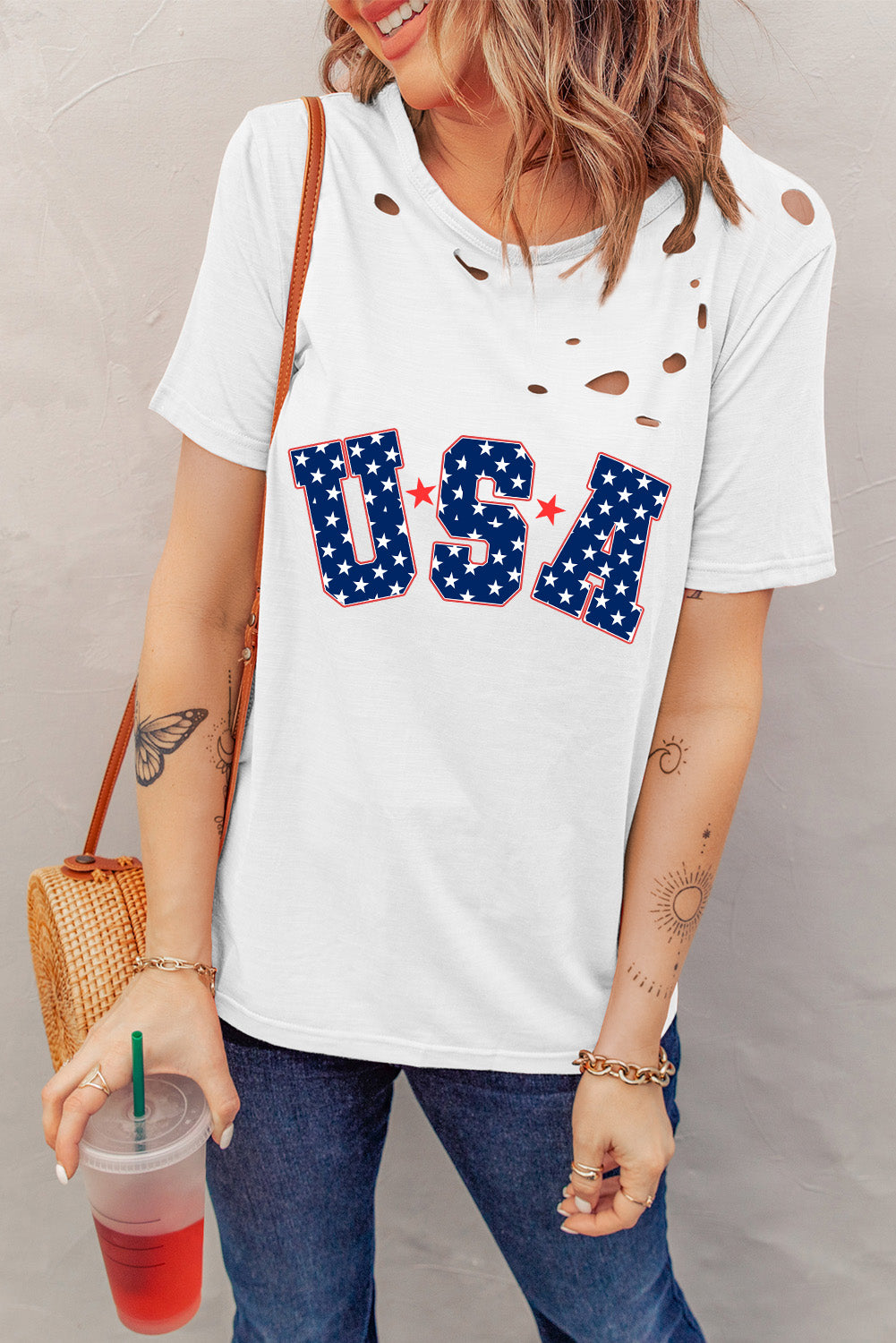 USA Round Neck Short Sleeve T-Shirt - T - 1 COLOR -