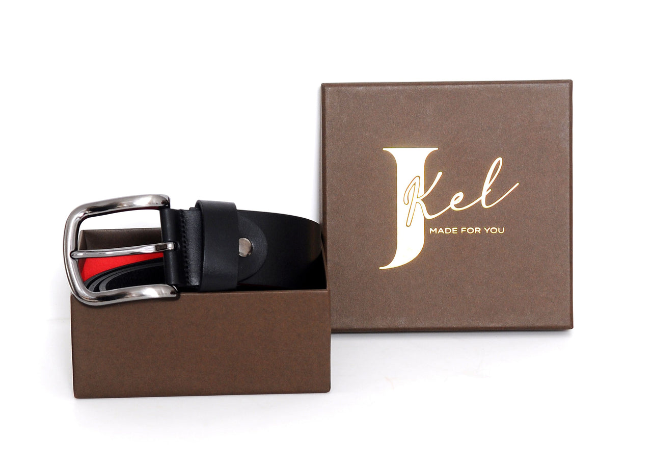 Jkel - Everest Black Leather Veg Tanned Men Belt -