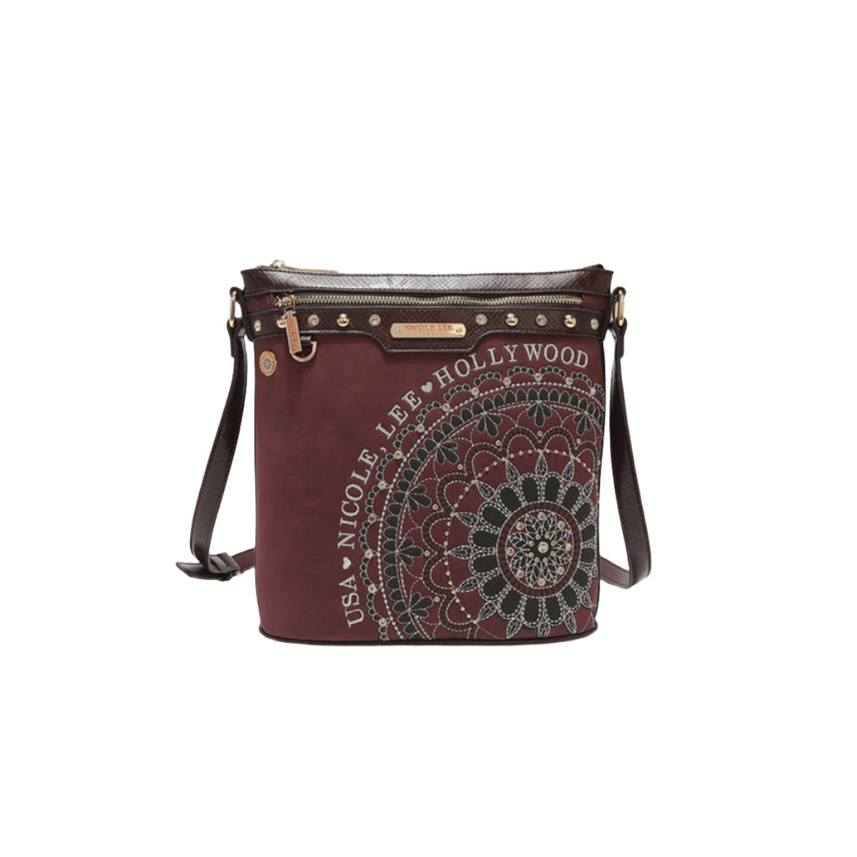 Nicole Lee USA Metallic Stitching Embroidery Inlaid Rhinestone Crossbody Bag - T - 4 COLORS -