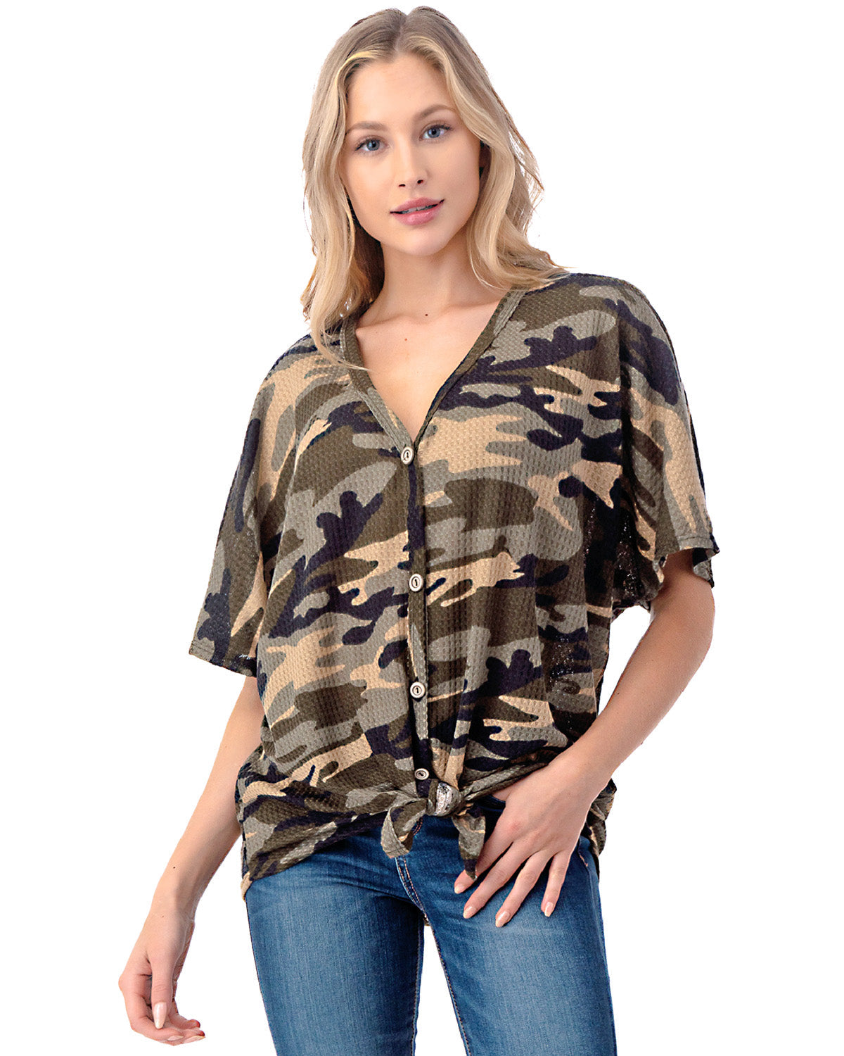 Women's Short Sleeve Loose Fit Dolman Tunic Front Knot Top Casual Shirt - 1 COLOR -