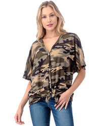 Thumbnail for Women's Short Sleeve Loose Fit Dolman Tunic Front Knot Top Casual Shirt - 1 COLOR -