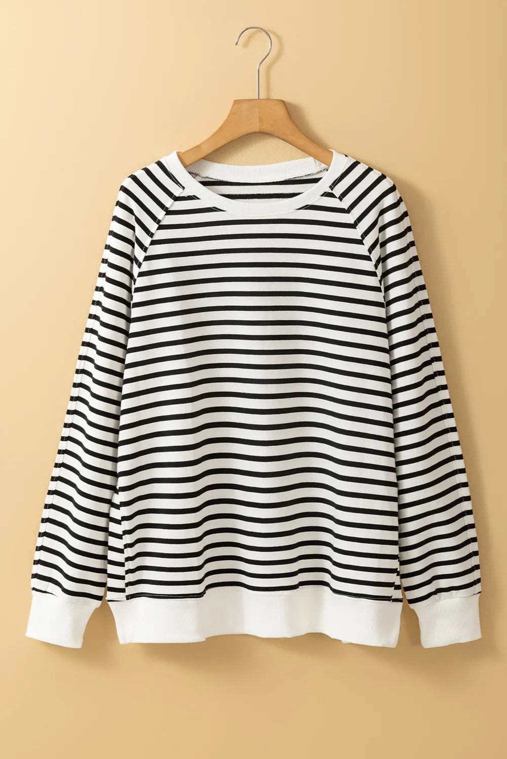 Slit Striped Round Neck Long Sleeve Sweatshirt - T - 1 COLOR -