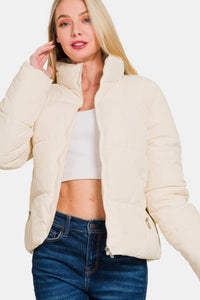 Thumbnail for Zenana Zip Up Turtleneck Puffer Jacket with Pockets - T - 1 COLOR -