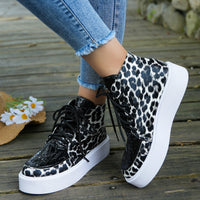 Thumbnail for Faux Leather Leopard Platform Sneakers - T - 2 COLORS -