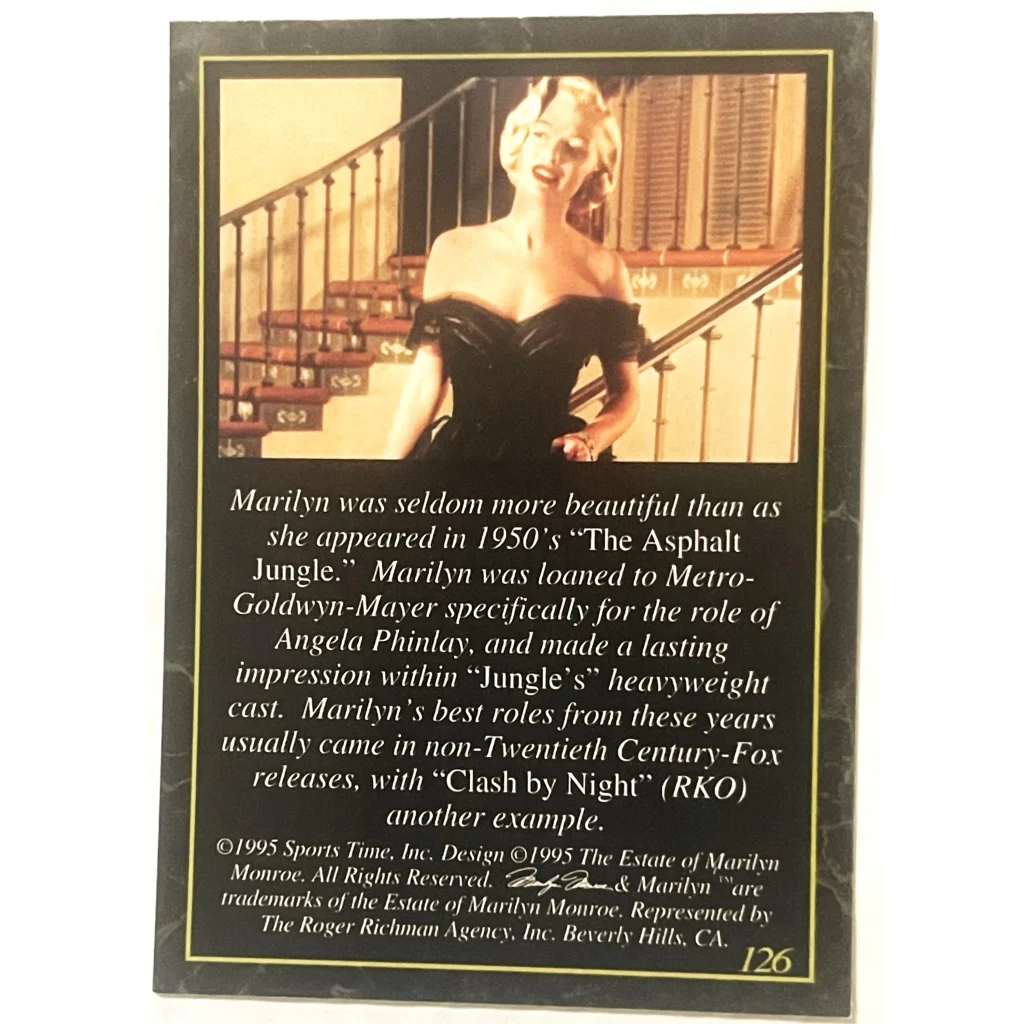 Vintage 1990s Marilyn Monroe Collectible Card Number 126 by Sports Time Inc.