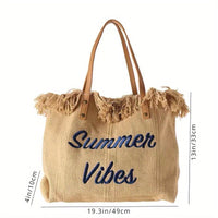 Thumbnail for Shomico - Beach Bag Vacation Purse Bohemia Canvas Woven Tote Bag Simple Purse - 5 COLORS -