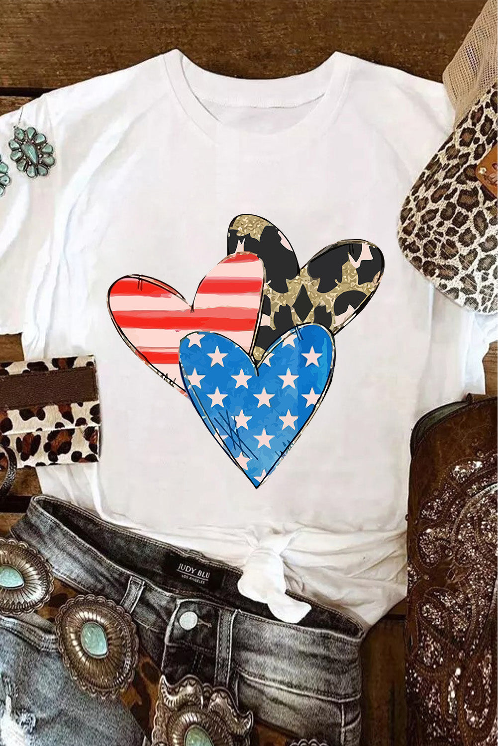 Heart Round Neck Short Sleeve T-Shirt - T - 1 COLOR -