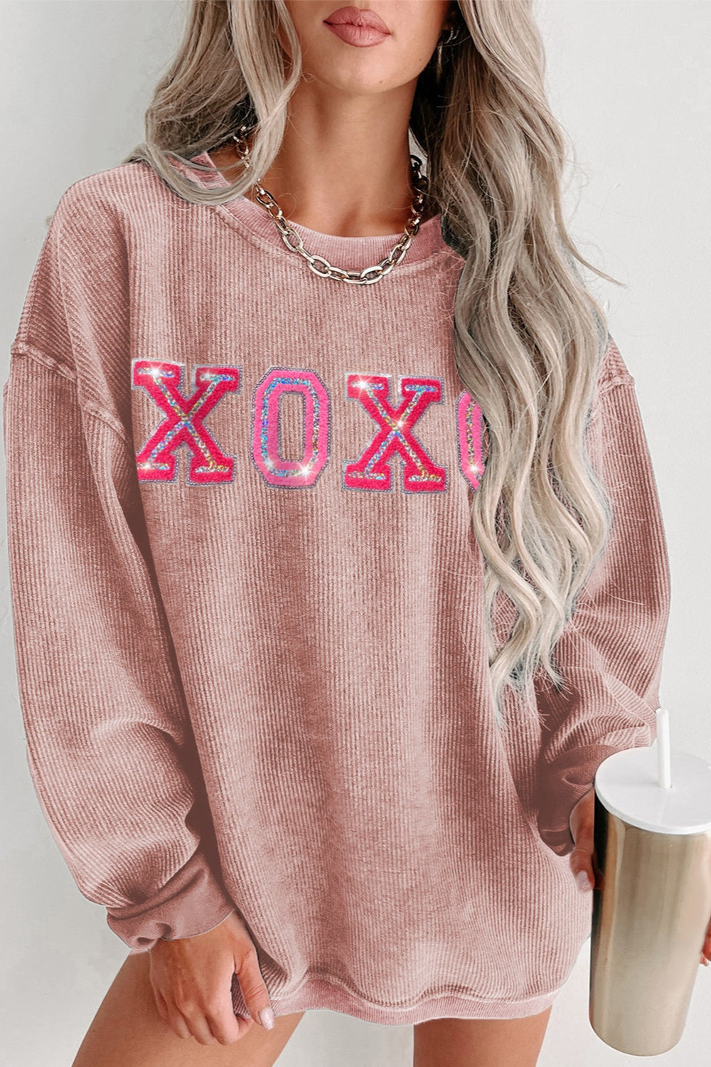 XOXO Round Neck Dropped Shoulder Sweatshirt - T - 1 COLOR -