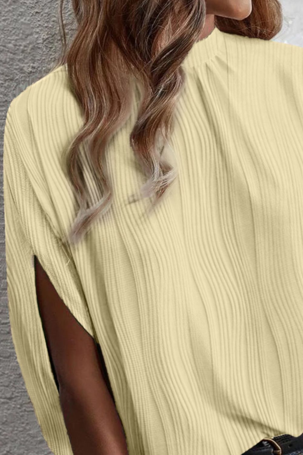 Textured Mock Neck Half Sleeve Blouse - T - 1 COLOR -