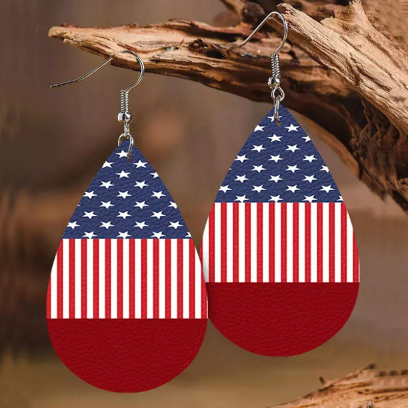 Stars and Stripes PU Leather Teardrop Earrings - T -