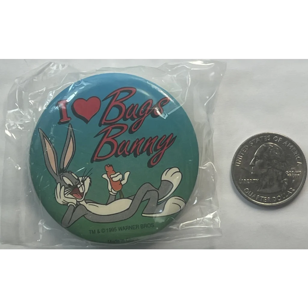 Vintage 1995 Looney Tunes Pin, I Love Bugs, Unopened in Package!