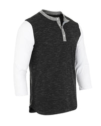 Thumbnail for Men's 3/4 Sleeve Black / White Baseball Henley – Casual Athletic Button Crewneck Shirt - 2 COLOR COMBOS -