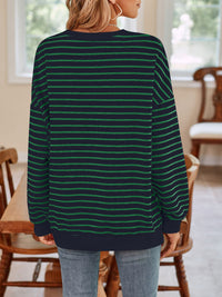 Thumbnail for Striped Round Neck Long Sleeve Sweatshirt - T - 6 COLORS -