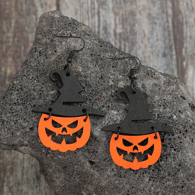 Wooden Pumpkin Shape Earrings - T - 1 COLOR -