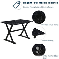 Thumbnail for Solid Wood 5-Piece Dining Table Set With Faux Marble Tabletop and Upholstered Dining Chairs for 4, Faux Marble Black+Bei